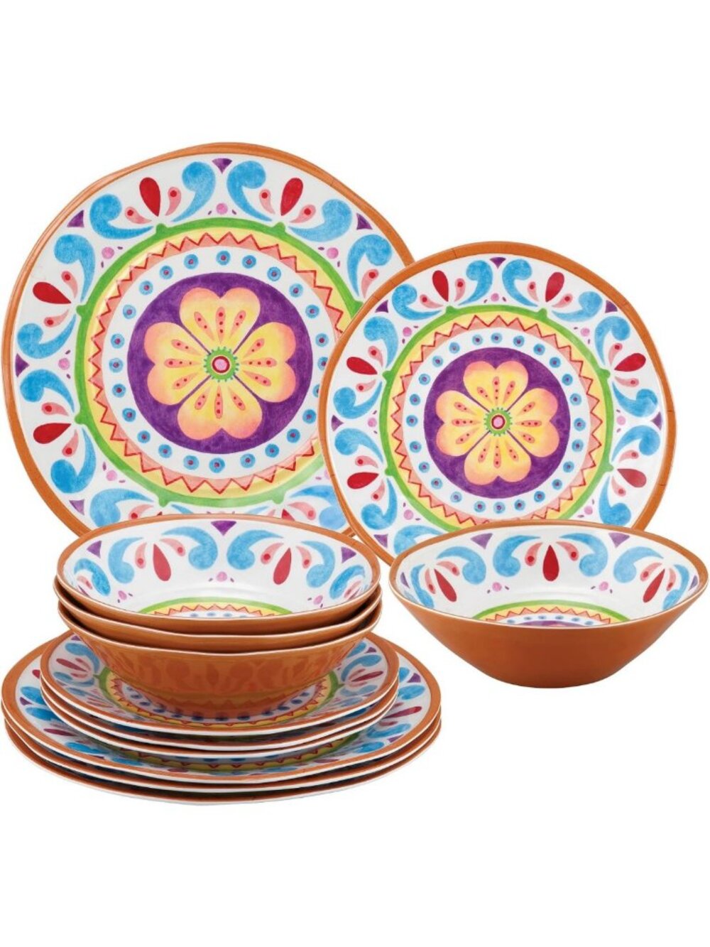 Colorful 12-Piece Melamine Dinnerware Set for Outdoor Dining & Cinco de Mayo